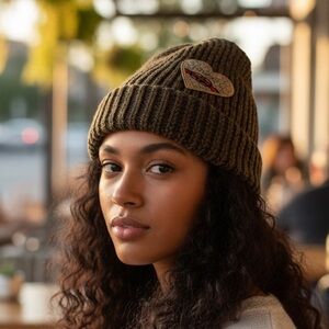 Luxury Handmade Brown and Green Knit Beanie
